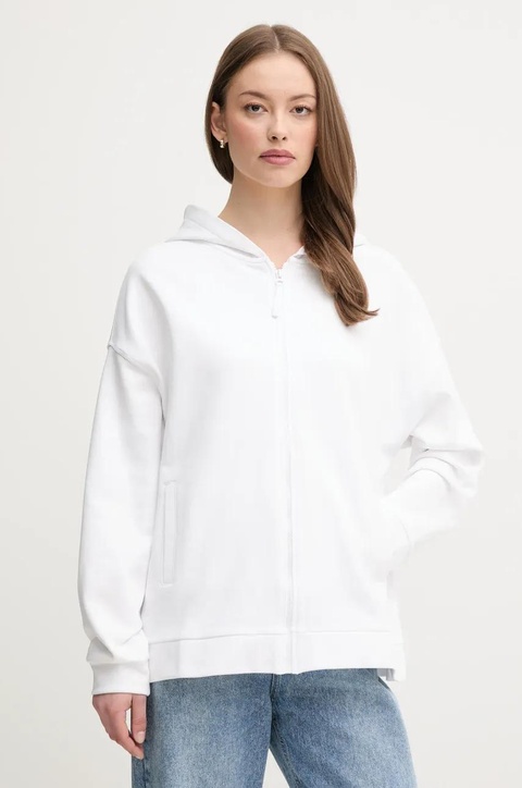United Colors of Benetton bluza bawełniana damska kolor biały z kapturem gładka 3UNID500R - zdjęcie produktu nr 1