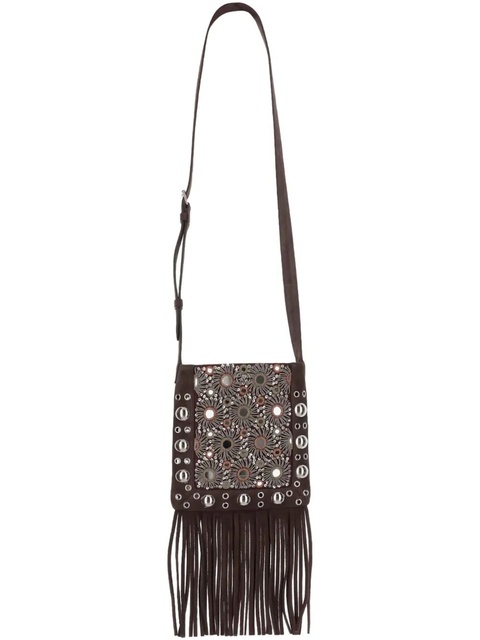 Valentino Garavani mirror-embellished fringe-trim shoulder bag - Brown - zdjęcie produktu nr 1