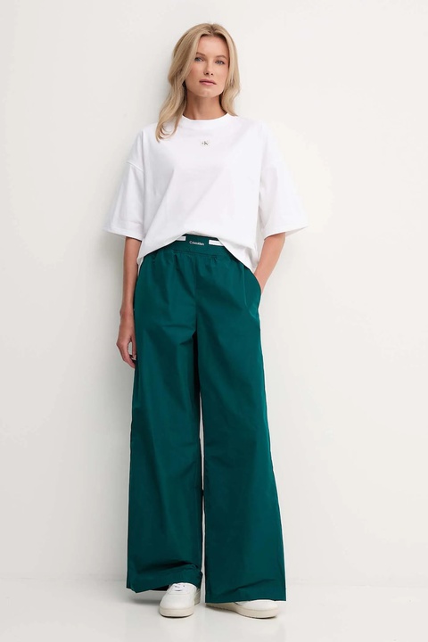 Calvin Klein Jeans spodnie damskie kolor zielony szerokie high waist LV044D609G - zdjęcie produktu nr 1