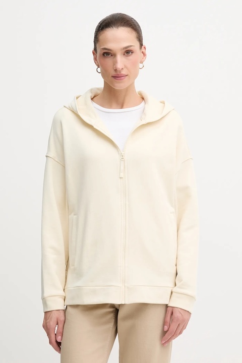 United Colors of Benetton bluza bawełniana damska kolor beżowy z kapturem gładka 3UNID500R - zdjęcie produktu nr 1