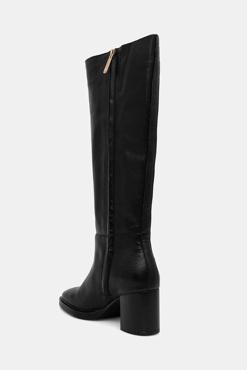 Tommy Hilfiger kozaki skórzane STACKED HEEL LEATHER LONG BOOT damskie kolor czarny na słupku FW0FW08865 - zdjęcie produktu nr 2