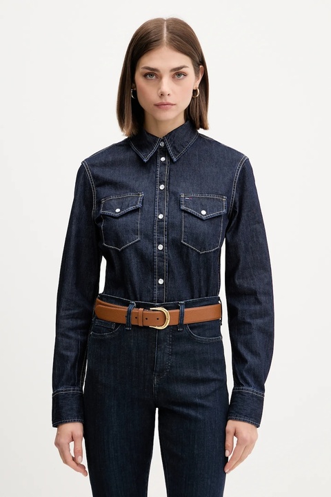 Tommy Jeans koszula jeansowa damska kolor granatowy regular z kołnierzykiem klasycznym DW0DW21653 - zdjęcie produktu nr 1