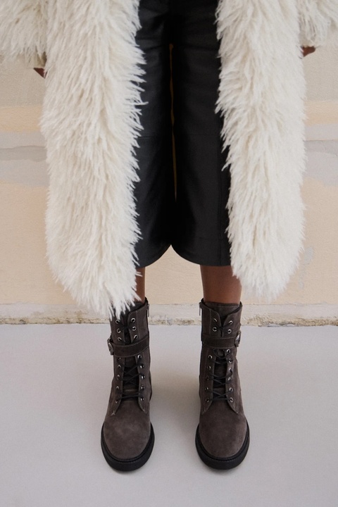 Answear.LAB workery zamszowe kolor szary na płaskim obcasie lekko ocieplone - zdjęcie produktu nr 1