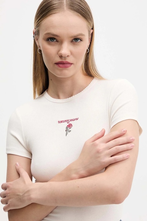 Tommy Jeans t-shirt damski kolor beżowy DW0DW21787 - zdjęcie produktu nr 2