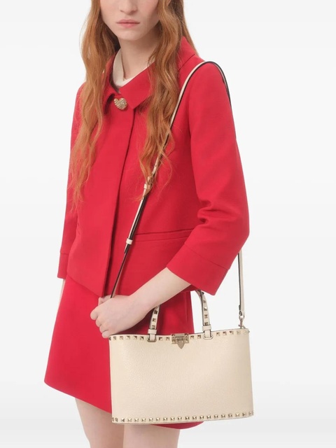 Valentino Garavani Valentino Garavani Rockstud Small Shopping Bag In Grainy Calfskin - Neutrals - zdjęcie produktu nr 1