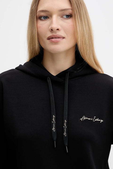 Armani Exchange bluza damska kolor czarny z kapturem gładka XW000836 AF13397 - zdjęcie produktu nr 1