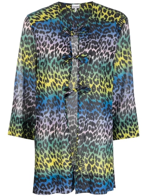 GANNI leopard-print cotton blouse - Blue - zdjęcie produktu nr 1