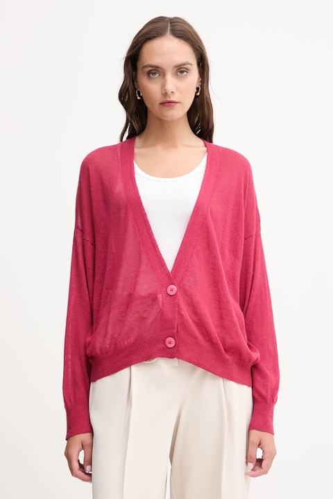 United Colors of Benetton kardigan z wełną damski kolor różowy lekki 109PD6056 - zdjęcie produktu nr 1