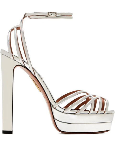 Aquazzura 130mm platform-sole caged leather sandals - Grey - zdjęcie produktu nr 1