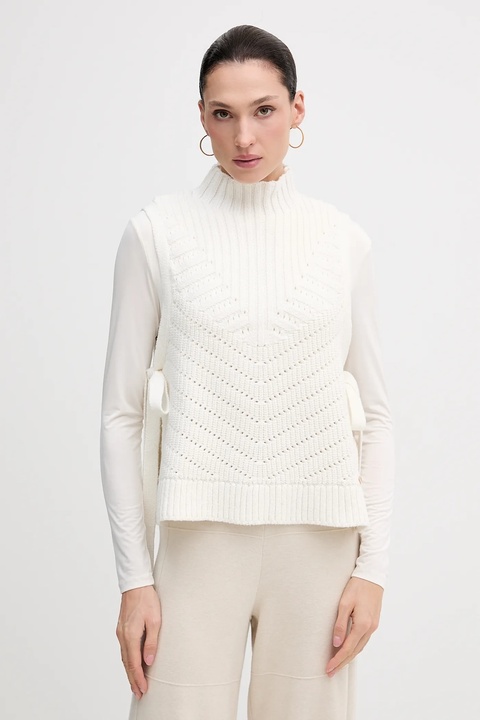 Pedro del Hierro kamizelka z domieszką wełny damski kolor biały ciepły z półgolfem 5502017 - zdjęcie produktu nr 1