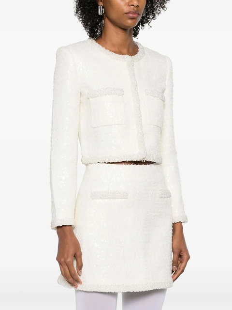 Self-Portrait bouclé faux-pearl-trim jacket - White - zdjęcie produktu nr 2