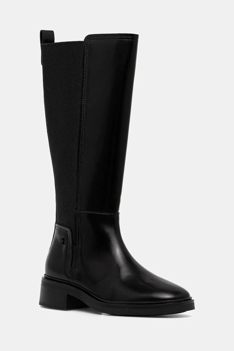 Tommy Hilfiger kozaki skórzane TH MINIMAL ABRASIVATO LONG BOOT damskie kolor czarny na słupku FW0FW08979 - zdjęcie produktu nr 1