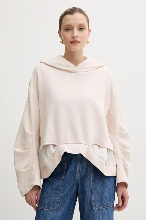 Pinko bluza damska kolor beżowy z kapturem gładka 104967 A2HW - zdjęcie produktu nr 1
