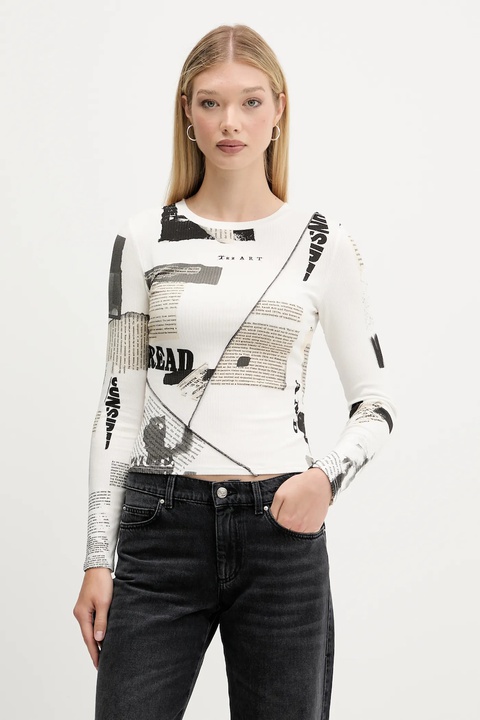 Desigual longsleeve NEWSPAPER kolor beżowy 25WWTK25 - zdjęcie produktu nr 1