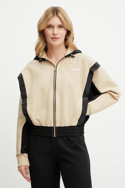 BOSS bluza damska kolor beżowy z kapturem wzorzysta 50541327 - zdjęcie produktu nr 1