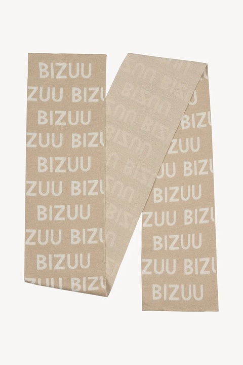 Bizuu szalik z dodatkiem wełny LOGGU damski kolor beżowy wzorzysty LOGGU BEŻOWY - zdjęcie produktu nr 1