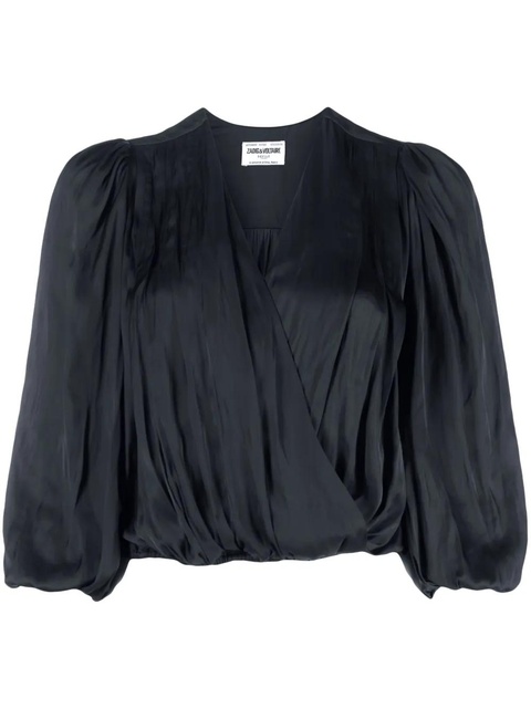 Zadig&Voltaire V-neck draped satin blouse - Black - zdjęcie produktu nr 1