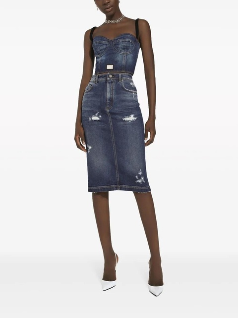 Dolce & Gabbana logo-plaque denim crop top - Blue - zdjęcie produktu nr 2