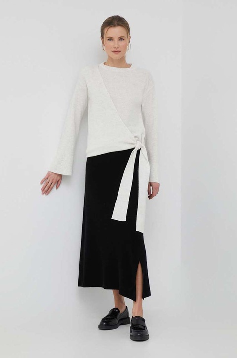 Dkny sweter wełniany damski kolor beżowy lekki - zdjęcie produktu nr 1