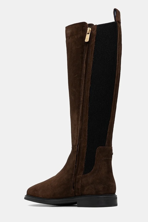 Tommy Hilfiger kozaki zamszowe FLAG SUEDE LONG BOOT damskie kolor brązowy na płaskim obcasie FW0FW08779 - zdjęcie produktu nr 2
