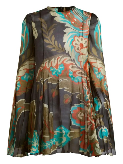 ETRO pleated floral-print mini dress - Brown - zdjęcie produktu nr 1
