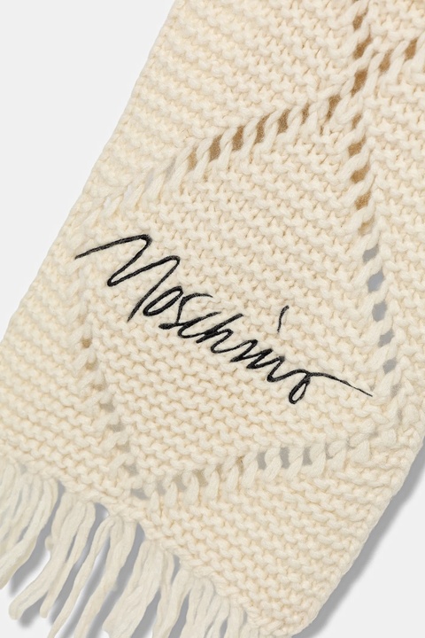 Moschino szalik z wełną damski kolor beżowy z aplikacją M3354 30817 - zdjęcie produktu nr 1