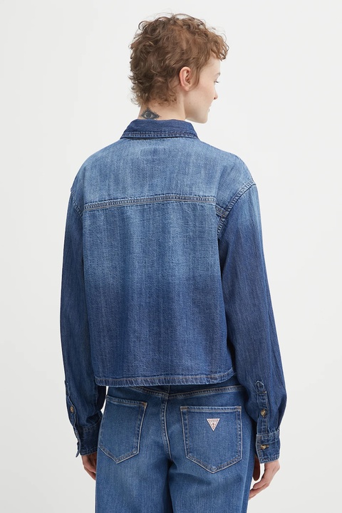 Guess Jeans koszula jeansowa damska kolor granatowy relaxed z kołnierzykiem klasycznym W5YH0D D5M8A - zdjęcie produktu nr 2