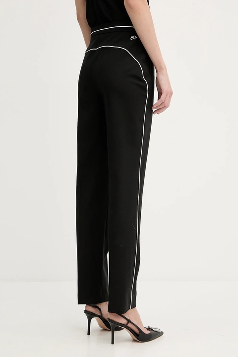 Karl Lagerfeld spodnie z domieszką wełny damskie kolor czarny proste high waist A3W10094 - zdjęcie produktu nr 2