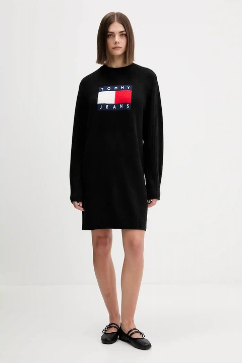 Tommy Jeans sukienka z domieszką wełny kolor czarny mini oversize DW0DW21462 - zdjęcie produktu nr 2