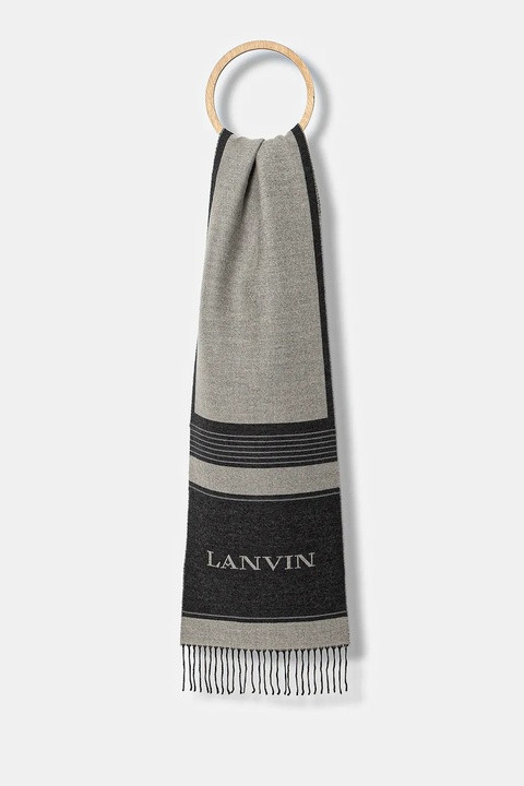 Lanvin szalik wełniany damski kolor szary wzorzysty 710009252 - zdjęcie produktu nr 1