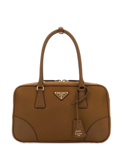 Prada leather-trimmed canvas shoulder bag - Brown - zdjęcie produktu nr 1