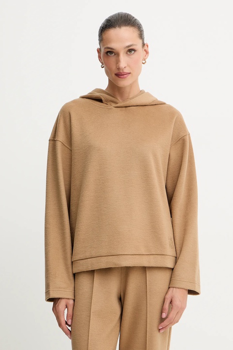 Weekend Max Mara bluza z dodatkiem wełny OSCURI damska kolor zielony z kapturem gładka 2525926012600 - zdjęcie produktu nr 1