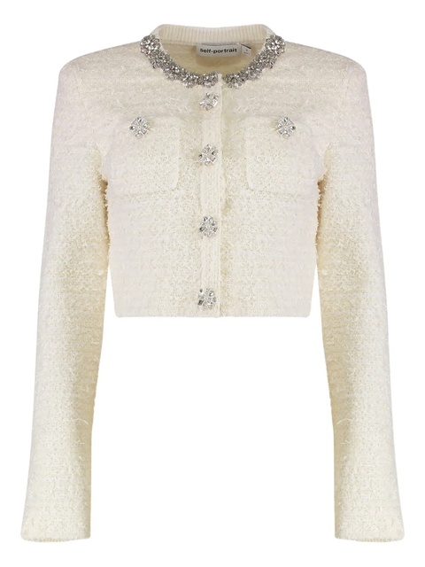 Self-Portrait crystal-embellished padded-shoulder jacket - Neutrals - zdjęcie produktu nr 1