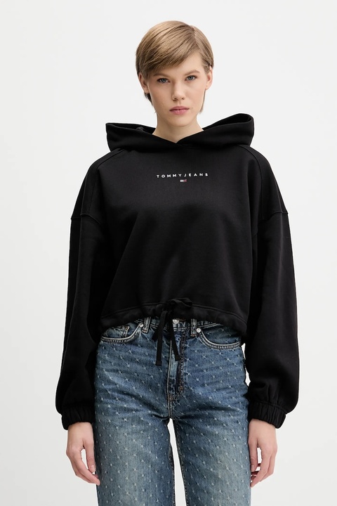 Tommy Jeans bluza bawełniana damska kolor czarny z kapturem z nadrukiem DW0DW21607 - zdjęcie produktu nr 1