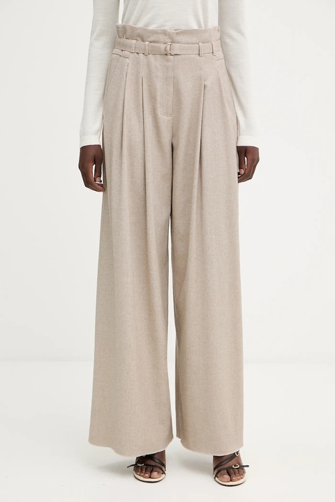 Marella spodnie z dodatkiem wełny damskie kolor beżowy szerokie high waist 2523136192200 - zdjęcie produktu nr 1