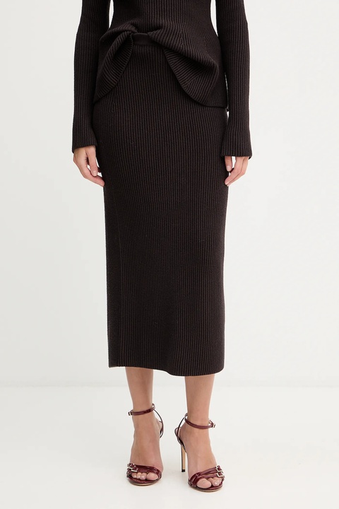 Twinset spódnica z dodatkiem wełny kolor brązowy midi prosta 252TT3142 - zdjęcie produktu nr 1