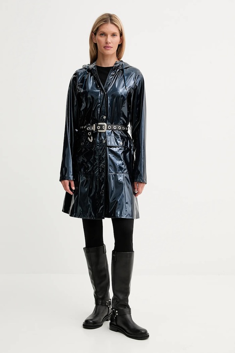 Rains kurtka 18130 Curve Long Jacket kolor niebieski przejściowa 18130 - zdjęcie produktu nr 1