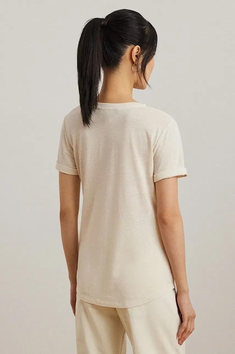 Lauren Ralph Lauren t-shirt lniany damski kolor beżowy 200963871 - zdjęcie produktu nr 2