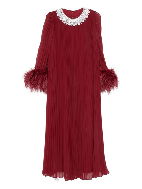 Self-Portrait feather-trimmed chiffon midi dress - Red - zdjęcie produktu nr 1