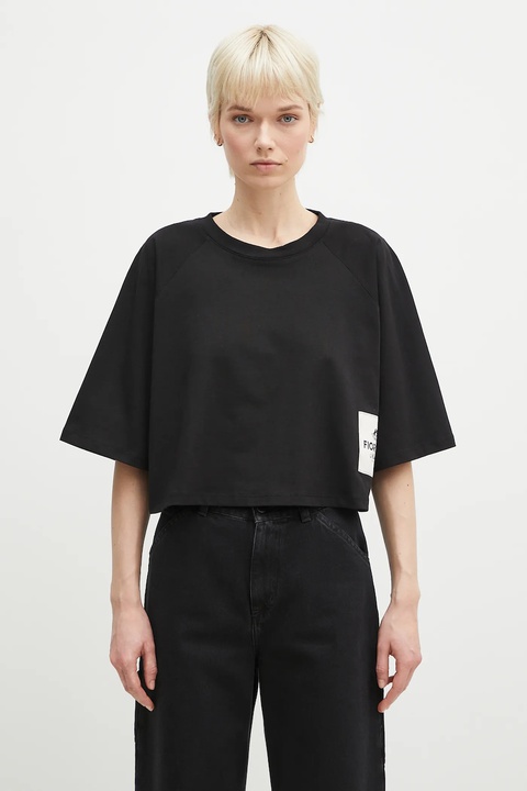 Fiorucci t-shirt bawełniany Logo Label Cropped Padded damski kolor czarny U02SPTSH106CJ01BK01 - zdjęcie produktu nr 1