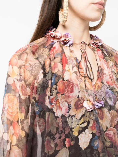 ZIMMERMANN gathered-neck floral-print blouse - Black - zdjęcie produktu nr 2