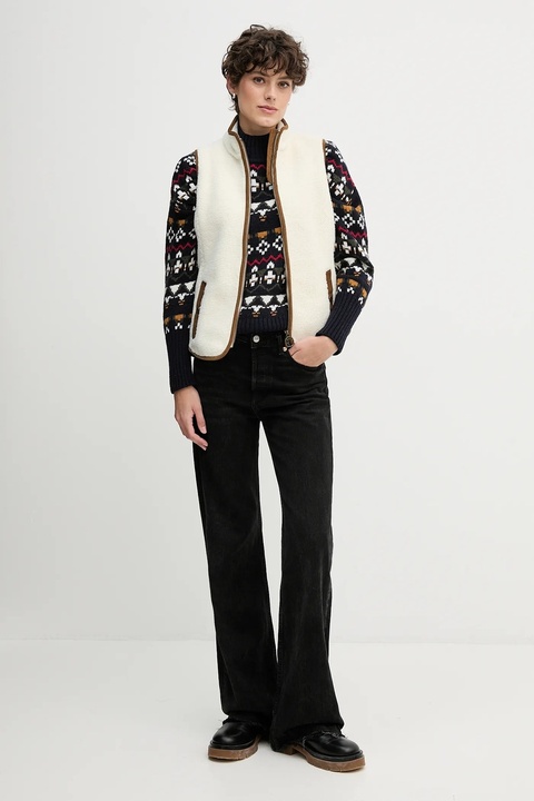 Barbour sweter z dodatkiem wełny damski kolor granatowy ciepły z półgolfem LKN1557 - zdjęcie produktu nr 2