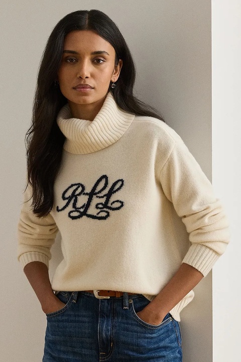 Lauren Ralph Lauren sweter kaszmirowy damski kolor beżowy z golfem 200P03372 - zdjęcie produktu nr 1