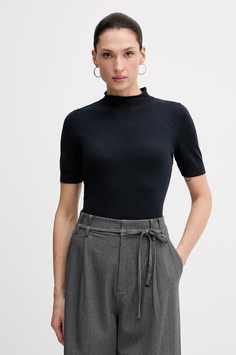 Sisley sweter z dodatkiem wełny damski kolor granatowy z półgolfem 11BAM105P - zdjęcie produktu nr 1