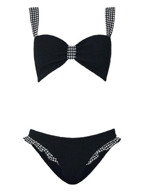Hunza G Loretta gingham-trimmed ruffled bikini - Black - zdjęcie produktu nr 1