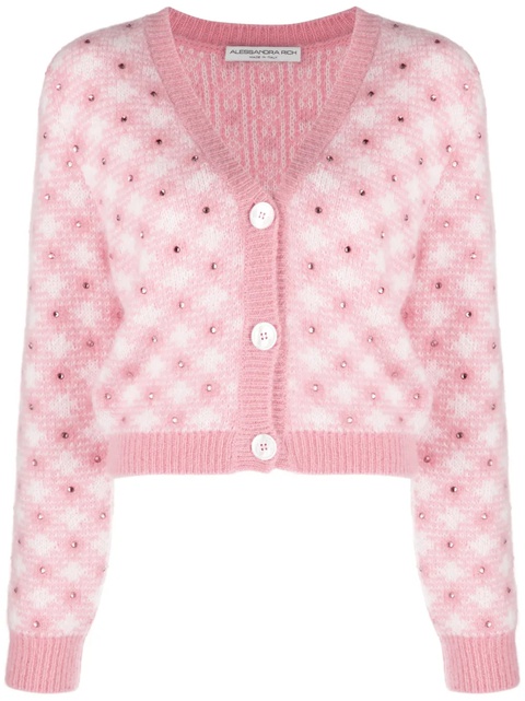 Alessandra Rich rhinestone-embellished gingham cardigan - Pink - zdjęcie produktu nr 2