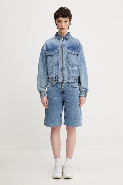 Karl Lagerfeld Jeans szorty jeansowe damskie kolor niebieski gładkie high waist A2W10042 - zdjęcie produktu nr 1