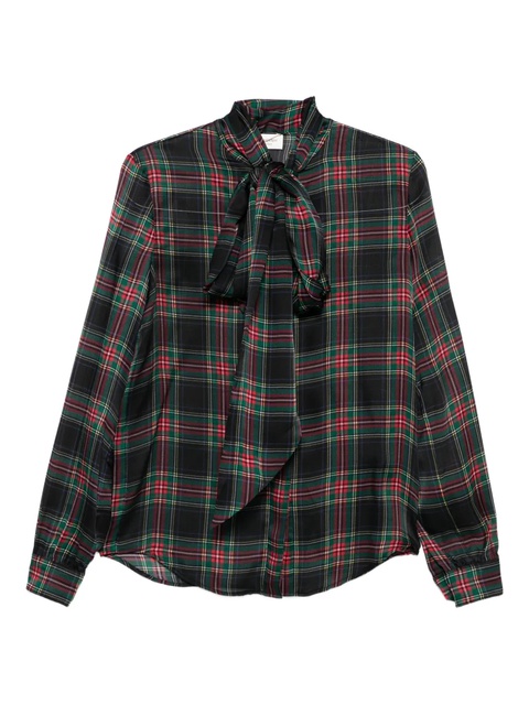 Saint Laurent plaid tie-neck top - Black - zdjęcie produktu nr 1