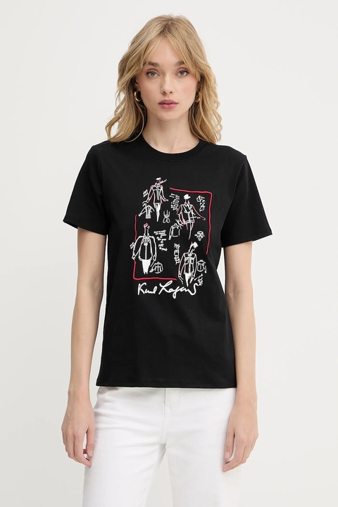 Karl Lagerfeld t-shirt bawełniany damski kolor czarny A3W17099 - zdjęcie produktu nr 1