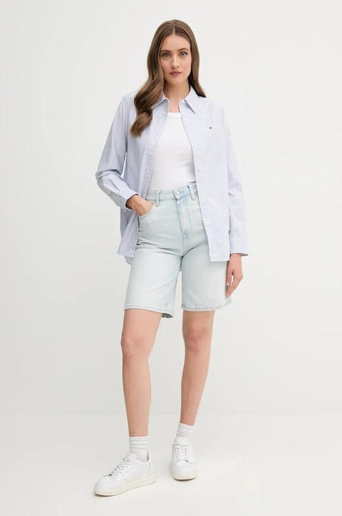 Tommy Hilfiger koszula bawełniana damska kolor niebieski regular z kołnierzykiem klasycznym WW0WW46111 - zdjęcie produktu nr 2
